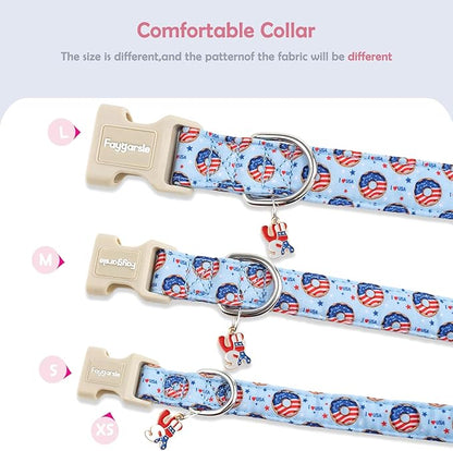 Faygarsle Patriotic Dog Collar, 4th of July Design, American Flag Pattern, Light Blue Summer Design for Small Medium Large Dogs L