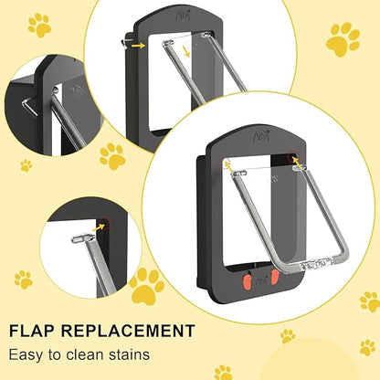 [ALUMANI] Cat Door for Interior Door and Exterior Door, 4 Way Locking Cat Door with Magnetic Flap, Collar Activated Pet Door, 2pcs of Cat Magnetic Collars, Black
