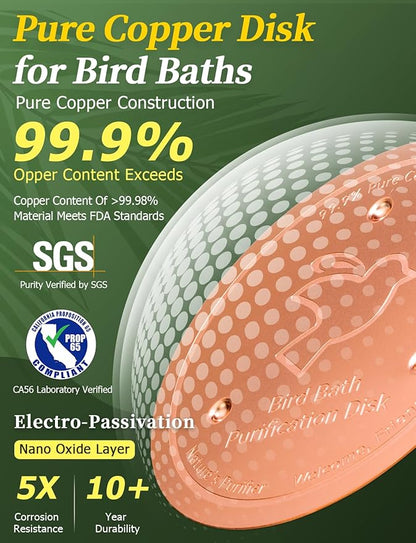 Mellbree 4-Pack Bird Bath Copper Disk, 0.6mm Reinforced 99.99% Pure Copper Cleaning Disk with Triple-Point Support for Physical Safe Clean Water All-Season