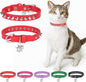 Leather Cat Collars for Boy Girl Cats with Bell and Safety Elastic Belt, Personalized Rivets Stud Adjustable Safe Buckle Collar with Skull Charm for Kitty Small Pets, Red 7"-9"