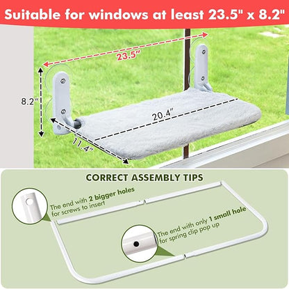 2PC Cat Window Perch Cordless Foldable Cat Hammock Bed for Window with Metal Frame and Reversible Cover, Large Suction Cups Window Resting Seat for Indoor Cats (Cat Bed, M-2PC)
