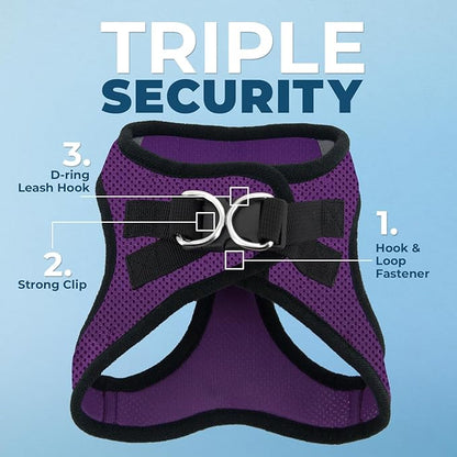 Best Pet Supplies - All Weather Mesh/Plush, Reflective, No Pull Harness for Small, Medium Dogs, Cats - Secure with Hook & Loop Fastener, Buckle, Double D-Rings - Purple/Black Trim, XS