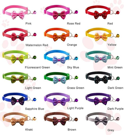 18Pcs Puppy Collars, Cat ID Collars with Bell Adjustable 19-32cm, Polka Dot Bow Soft Nylon Adjustable Breakaway Identification Collars for Puppy Kittens