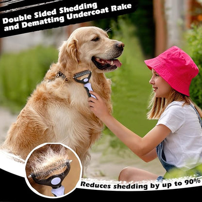 3PCS Self Cleaning Slicker Brush & Pet Grooming Rake & Flea Comb for Dogs,Cats and Horses | Double-Sided Dematting Comb & Skin Friendly Deshedding Grooming Tool | Pet Supplies(Light Purple Black)