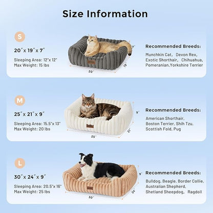 Large Cat Beds - Orthopedic Dog Bed for Medium Dogs, Rectangle Pet Bed with Fluffy Removable Washable Cover, 25x21x9inches, Grey