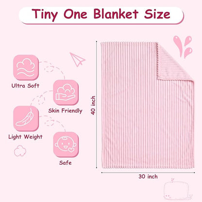 Soft Fleece Baby Blanket Ultra Cozy Pink Baby Blankets for Girls Warm and Lightweight Infant Toddler Newborn Receiving Gift with Reversible Stripes for Crib Stroller, 30x40 Inch, Light Pink