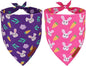 ADOGGYGO Easter Dog Bandana 2 Pack, Bunny Carrot Print Triangle Pet Scarf, Premium Fabric, Reversible Purple Pink Easter Bandana for Small Dogs (Small)
