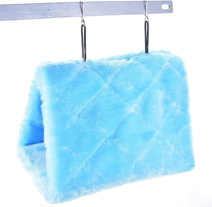 MOACC Winter Warm Bird Nest House Shed Hut Hanging Hammock Finch Cage Plush Fluffy Birds Hut Hideaway for Hamster Parrot Macaw Budgies Eclectus Parakeet Cockatiels Cockatoo Lovebird (M, Blue)