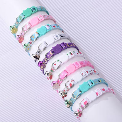 10PC Floral Cat Collar Set with Bells - Breakaway Safety for Kittens and Small Cats (#2)
