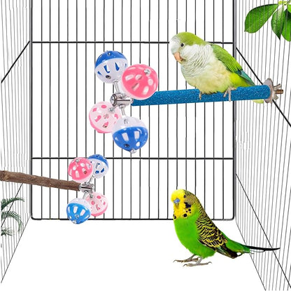 Perch Toy with Rotating Balls Suit for Small and Medium Birds, Budgies, Budgerigars, Parakeets, Parrots, Cockatiels, Parrotlets, Lovebirds, Ringnecks, Conures (Natural Quartz Sands, Blue)