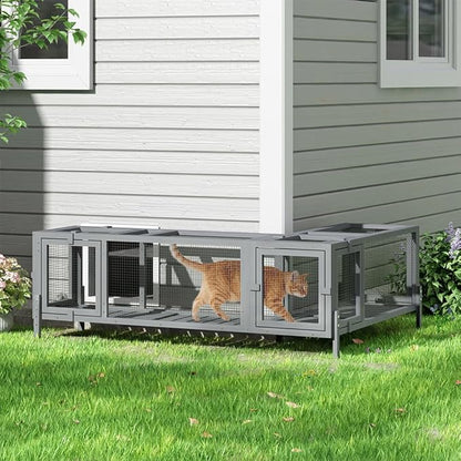 COZIWOW Wooden Cat Play Tunnel with Platforms | Configurable Window Catio | Multi-Combination Extendable Cat Run for Indoor/Outdoor Use | Small Pet Play Enclosure