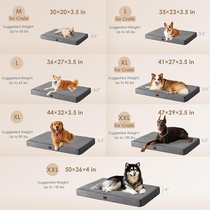 EHEYCIGA Orthopedic XL Dog Beds for Extra Large Dogs with Removable Washable Cover, Grey, 44x32