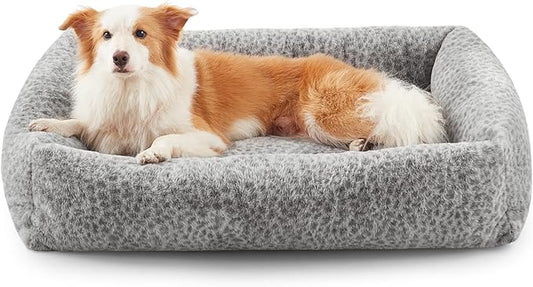 JOEJOY Dog Bed Medium Size Dog, Removable Washable Cover Orthopedic Soft Faux Rabbit Fur Pet Bed, Cute Calming Puppy Bed with Non Skid Bottom