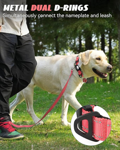 Joytale Airtag Dog Collar, Reflective Pet Collar with Waterproof AirTag Holder, Dual D-Rings, Soft Padded Adjustable for Extra Large Dogs, Neon Pink, XL