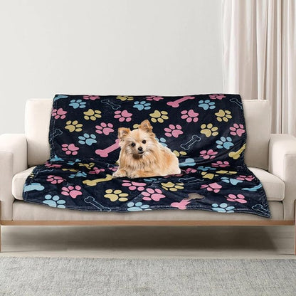 Dog Blankets for Large Dogs, 80"x60" Blanket Washable, Fuzzy Soft Pet Mat Throw Cover for Kennel Crate Bed, Cute Paw Pattern, Cat Blanket, Gifts Medium Small Pet Essentials, Navy Blue