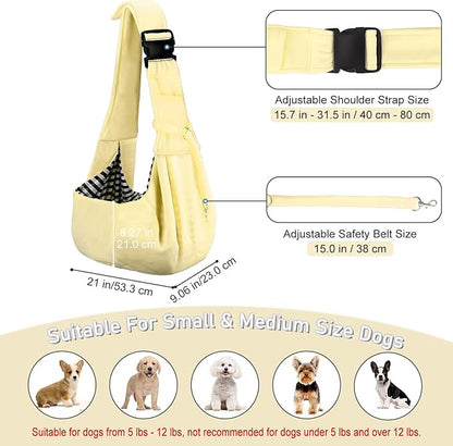 PETLOFT Reversible Dog Cat Sling Carrier, Small Dog Carrier, Adjustable Dog Sling, Hands Free Cross Body Carrier with Collar Hook for Dog/Cat/Bunny up to 11lb (Beige)
