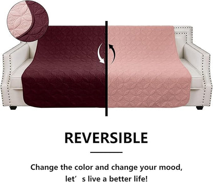 Waterproof Dog Blanket, 68x82 inches Pet Couch Covers for Sofa, Bed Furniture Protector from Dogs Washable and Reversible-Burgundy Red+Pink