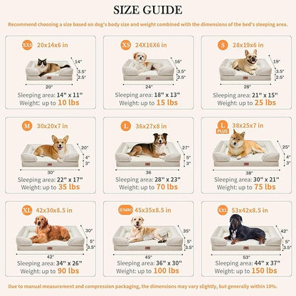 Comfort Expression Orthopedic Dog Bed for Extra Large Dogs 42x30 Inch, Waterproof Supportive Egg Crate Foam XL Pet Bed with Removable Bolsters, Dog Couch with Washable Cover & Non-Slip Bottom, Beige