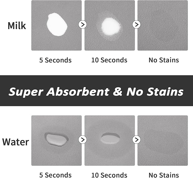 Dog Food Mat - Absorbent Cat Mat for Food and Water, No Stains Pet Feeding Bowl Mat, Easy to Clean Pet Placemats, Quick Dry Dog Water Dispenser Mat for Messy Drinkers | Grey 12"x 19"