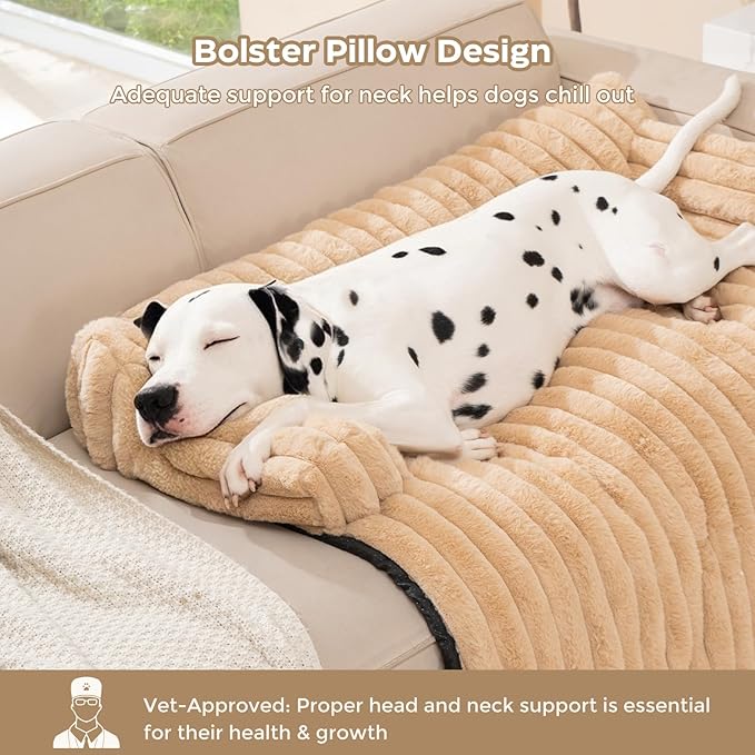 Avont Dog Bed Mat for Couch, Warm Fluffy Calming Sofa Topper Furniture Protector for Small Medium Large Dogs Cats with Removable Washable Cover -Brown(M)