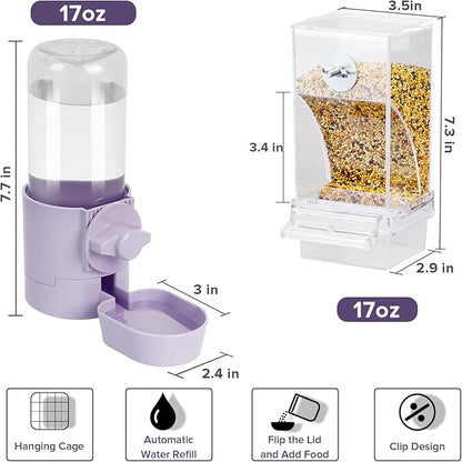 No Mess Bird Feeder Water Dispenser Set, Bird Feeder for Cage, Cage Accessories for Cockatiels, Finches, Budgies and Canaries