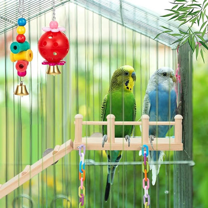 12 Pcs Parakeet Cockatiel Bird Toys, Bird Toys for Parakeets, Cockatiel Cage Accessories, Perches Parrot Ladders for Hanging Swinging Standing Chewing Climbing Training (Basic Style)
