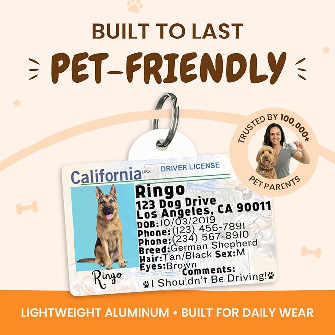PawFurEver Personalized Dog Driver License ID Tag for Dogs & Cats - Custom Pet License Dog ID Tags Personalized Heavy Duty with Name, Photo & Phone Number, 50 States + DC (Washington, Tag)
