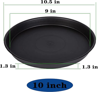2 Pack of 10 inch Plant Saucer Gray, Heavy Duty Plastic Plant Saucer 10 inch Round, Durable Plant Tray for Pots, Plant Saucers for Indoors, Plant Trays for Planter 9"/10" (10", Black)
