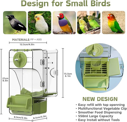 Automatic Bird Feeder, Bird Cage Feeder with Perch Multi-Functional Holder for Fruits Vegetables for Parakeet Canary Cockatiel Finch (Green)