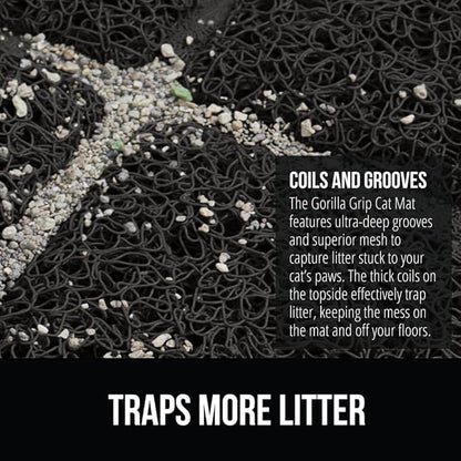 GORILLA GRIP Cat Litter Box Mat, Water Resistant, US Designed Kitty Litter Trapping Mats, Easy to Clean, Scatter Control, Less Mess and Clean Floors, Kitten Supplies for Indoor Cats, 17x11 Black