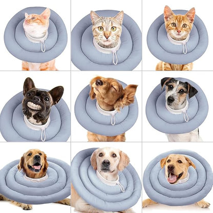 IDOMIK Dog Recovery Collar, Waterproof Soft Dog Cone After Surgery, Comfy Protective Elizabethan Collar Alternative for Dogs Cats, Adjustable Pet Neck Donut Cone Anti-Licking Biting Wounds,Blue,L