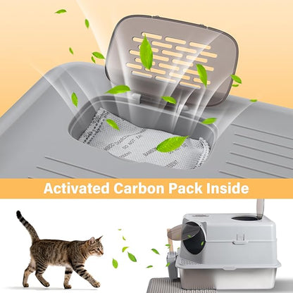 Stainless Steel Litter Box with Lid,XL Large Enclosed Cat Litter Box for Big Cats,Front & Top Entry Metal Litterbox, Odor Control,Anti-Leakage, Non-Sticky, Includes Mat&Scoop,23.8 x 15.8 x 15.8 inches