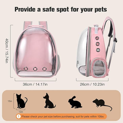 Cat Carrier Backpack, Pet Carrier Backpack Front Pack for Small Medium Cat Puppy Dog Carrier Backpack Bag Space Capsule, Airline-Approved Pet Carrier for Travel Hiking Walking Camping (Pink)