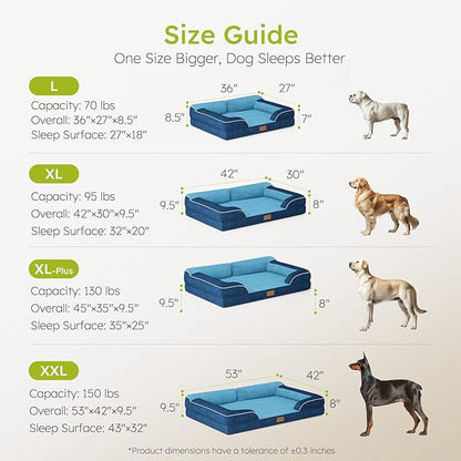 Extra Large Dog Bed, Orthopedic Dog Bed with Cooling Gel Memory Foam, Waterproof XL Pet Bed with Removable Washable Cover, 42" Pet Sofa Couch Dutch Velvet with Bone Toy, Navy Blue