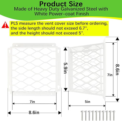 Dryer Vent Bird Guard,Dryer Vent Cover Guard for Most 3" to 4" Bathroom Exhaust Fan Cover Ventilation,7"Lx7"Wx5"H Steel Ventilation Bird Cage for Bath Exhaust Fan Cover,White,2PCS