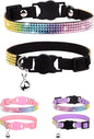 Solmoony Breakaway Cat Collars with Bell,Adjustable Safe Kitten Collar,Cat Collars for Girl Cats with Rhinestone Soft Velvet (Black1)