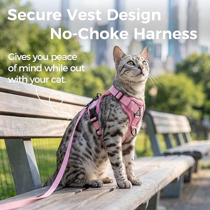 Cat Harness and Leash Set Escape Proof Tactical Medium Kitten Harness Emotional Support Cat Vest, Pink, M