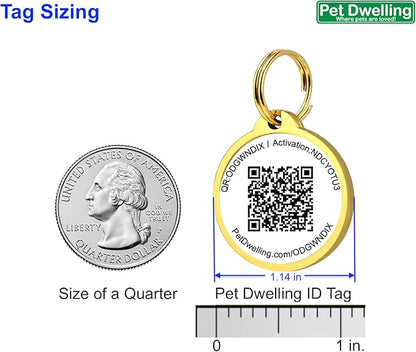 Pet Dwelling QR Pet Tag – Easy Scan Instant Location Alerts, Online Pet Profile with AI Feature for Dogs & Cats (Lux Gold White Paw)
