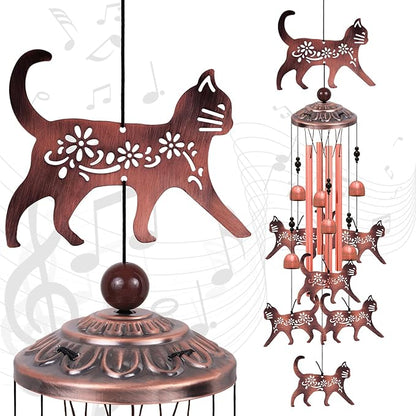 Outdoor Cat Wind Chimes, Gifts for Mom & Grandma & Woman & Family & Neighbor, Cats Decoration for Home,Garden,Balconies,Room,Patio,Indoor, Mobile Wind Catcher, Memorial Windchime, Blessing Wind Bells