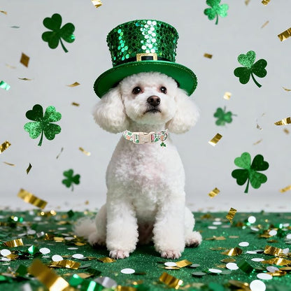 St Patricks Day Dog Collar for Puppy Small Dogs - Cute Pastel Lucky Clover Dog Collars, Lightweight Adjustable Irish Green Festival Dogs Collars with Quick Release Buckle XS