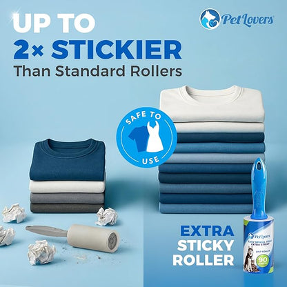 PetLovers Extra Sticky Lint Roller Value Set 270 Sheets for Pet Hair Removal and Clothes, Dog and Cat Lint Remover, 3 Pack