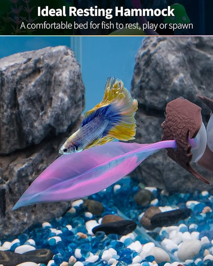 Uniclife Betta Leaf Hammock Soft Aquarium Rest Bed Fish Breeding Playing Pad with Suction Cup and Lifelike Bark Ornament Colorful Silicone Decoration for Fish Tank Landscape, 2 Pack