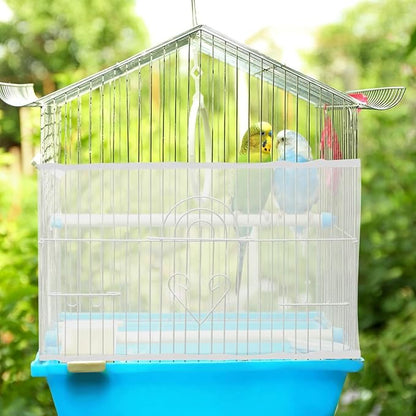 2 PCS Bird Cage Seed Catcher Airy Gauze Bird Cage Cover White Birds Cages Net Cover Guard Net Adjustable Stretchy Birds Cages Netting Universal Birdcage for Parrot Enclosures Round Square
