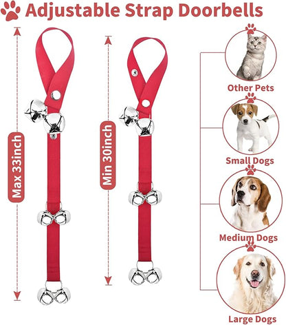 2 Pack Dog Doorbells, Pet Training Bells for Go Outside Potty Training and Communication Device Large Loud Dog Bell Cat Puppy Interactive Toys Adjustable Strap Door Bell (Red)