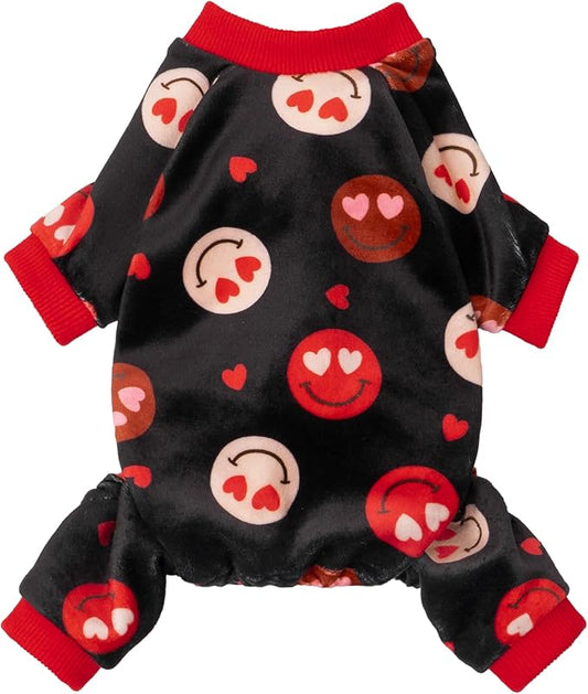 Fitwarm Hearts Eyes Smily Face Dog Pajamas, Cozy Valentines Outfit for Small Dogs Boy Girl, Festive Pet Clothes, Black, Red, XL