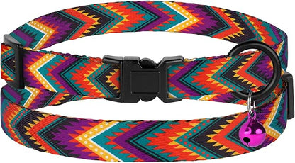 Cat Collars 2 Pack - Soft Cute Breakaway Collar with Bell, Adjustable Safety Kitten Collars for Girl & Boy Cats – Comfortable Stylish Patterned Print Lightweight (Floral + Arrows)