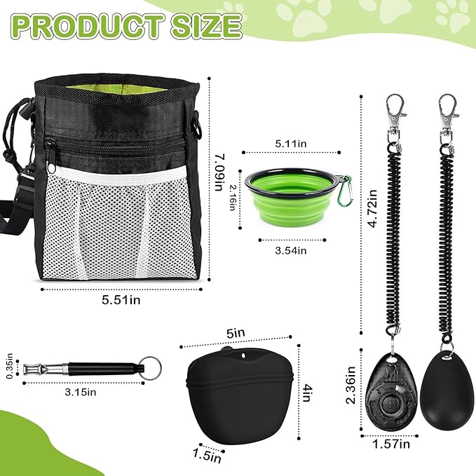 JIURUN Dog Treat Pouch for Pet Training - Dog Treat Bag (Black) - Dog Training Kit, Dog Clicker for Training, Silicone Treat Bag, 2-in-1 Whistle Clicker, Collapsible Dog Bowl, 2 Dog Poop Bag