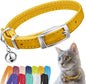 CollarDirect Leather Cat Collar with Removable Bell – Safety Kitten Collar with Elastic Strap (Yellow, 15 - 18 cm)