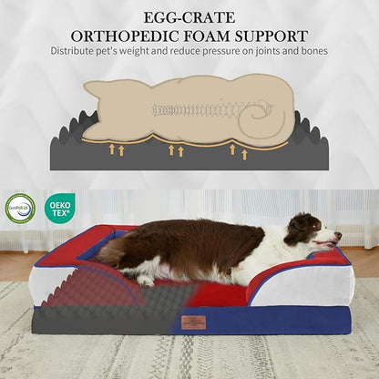 Comfort Expression Orthopedic Dog Bed for Extra Large Dogs 42x30 Inch, Waterproof Egg Crate Foam XL Pet Bed with Removable Bolsters, Dog Couch with Washable Cover & Non-Slip Bottom, American Flag 2