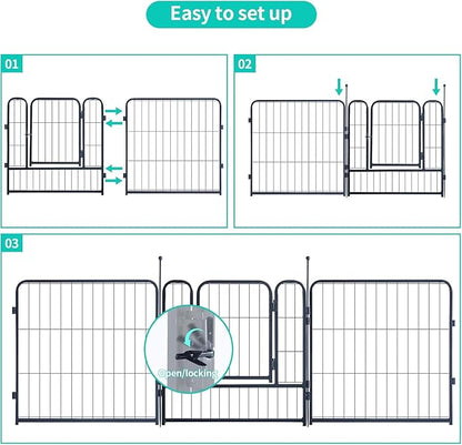 Dog Playpen,Portable Outdoor Dog Fence, Dog Playpen for Large/Medium/Small Dogs, Dog Fences for The Yard,with Doors Foldable Metal (40 Panels, 45 inch)